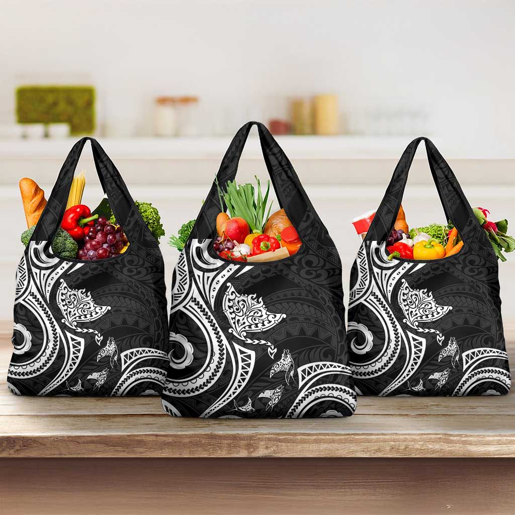 Hawaii Manta Ray Grocery Bag Polynesian Art Tattoo LT05 3-pack One Size Black - Polynesian Pride