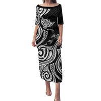 Hawaii Manta Ray Puletasi Polynesian Art Tattoo LT05 Long Dress Black - Polynesian Pride