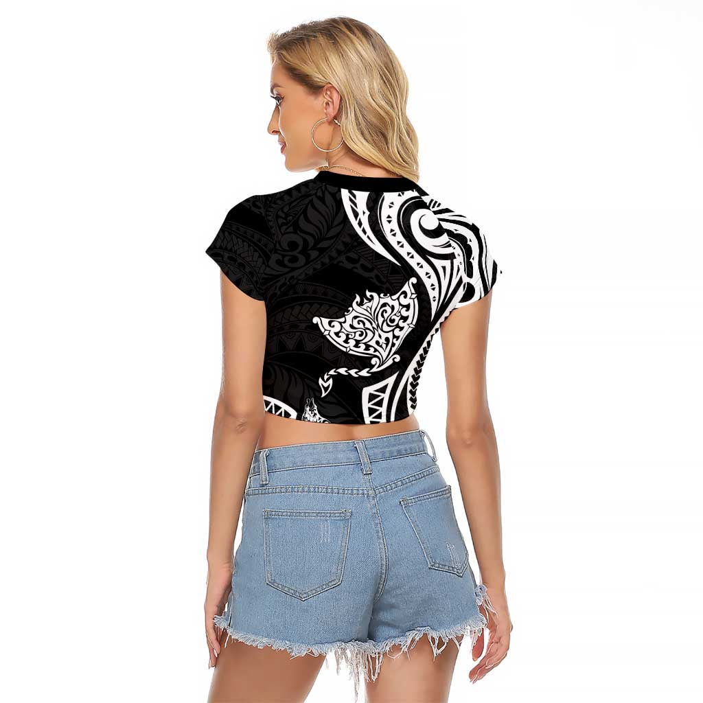 Hawaii Manta Ray Raglan Cropped T Shirt Polynesian Art Tattoo LT05 - Polynesian Pride