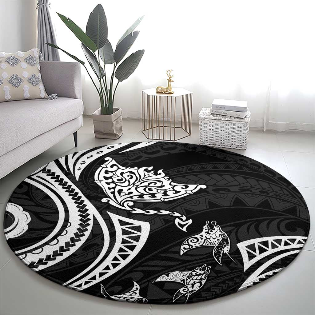 Hawaii Manta Ray Round Carpet Polynesian Art Tattoo