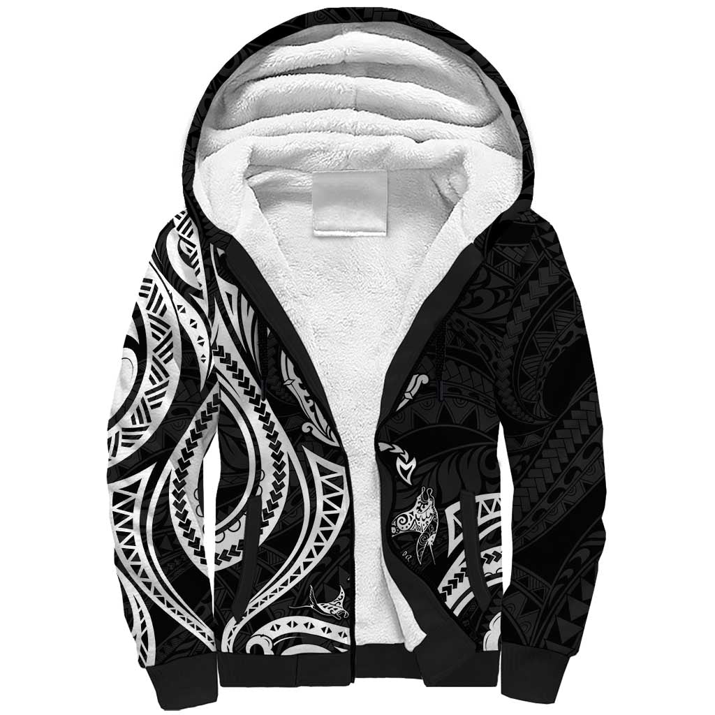 Hawaii Manta Ray Sherpa Hoodie Polynesian Art Tattoo LT05 Unisex Black - Polynesian Pride
