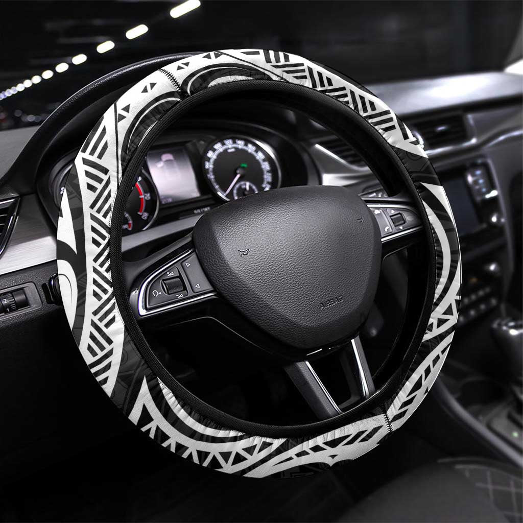 Hawaii Manta Ray Steering Wheel Cover Polynesian Art Tattoo LT05 Universal Fit Black - Polynesian Pride