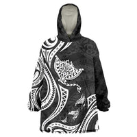Hawaii Manta Ray Wearable Blanket Hoodie Polynesian Art Tattoo LT05 One Size Black - Polynesian Pride