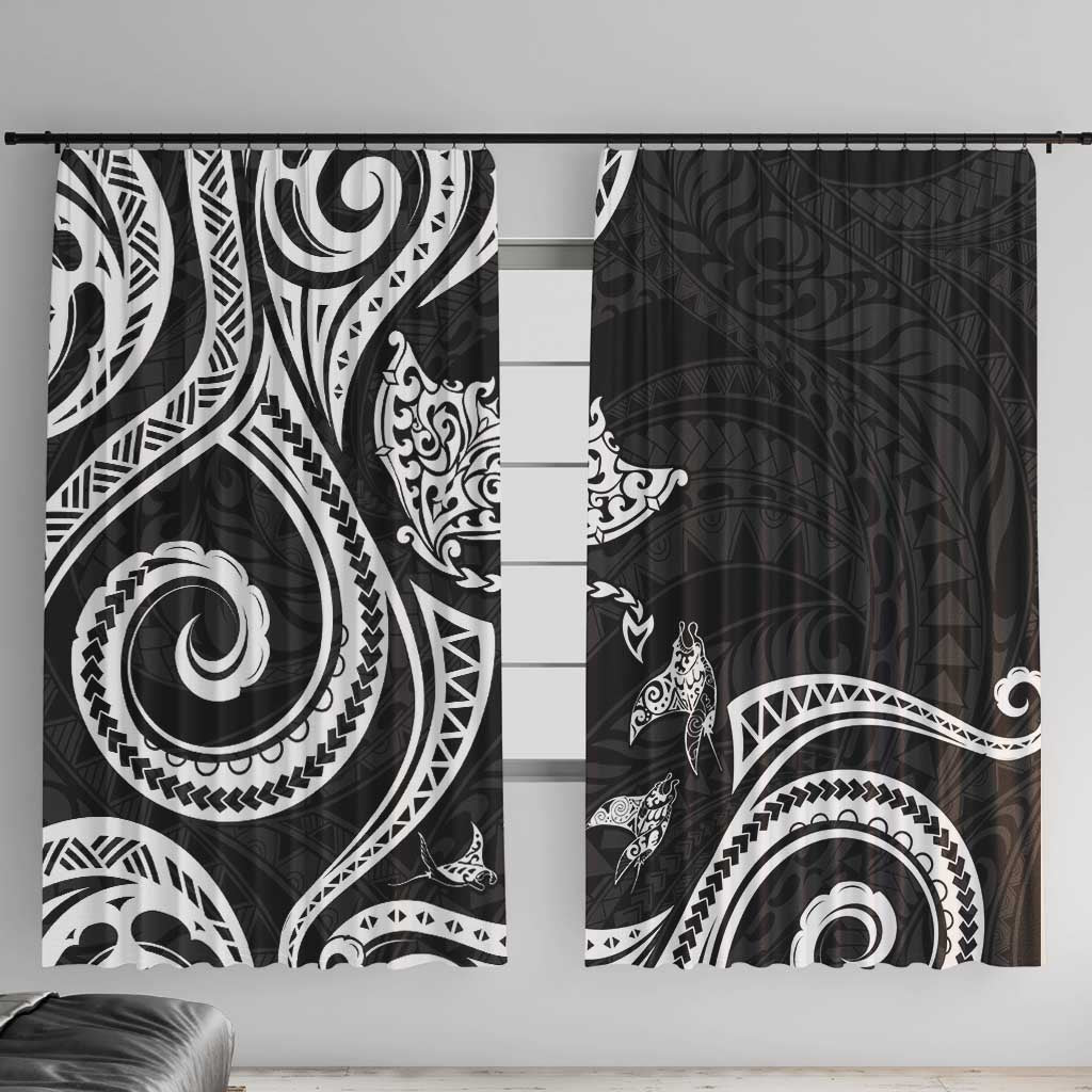 Hawaii Manta Ray Window Curtain Polynesian Art Tattoo LT05 With Hooks Black - Polynesian Pride