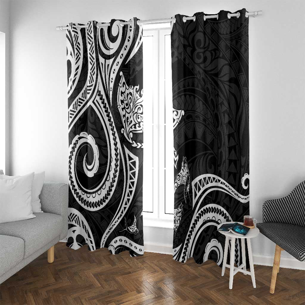 Hawaii Manta Ray Window Curtain Polynesian Art Tattoo LT05 With Grommets Black - Polynesian Pride