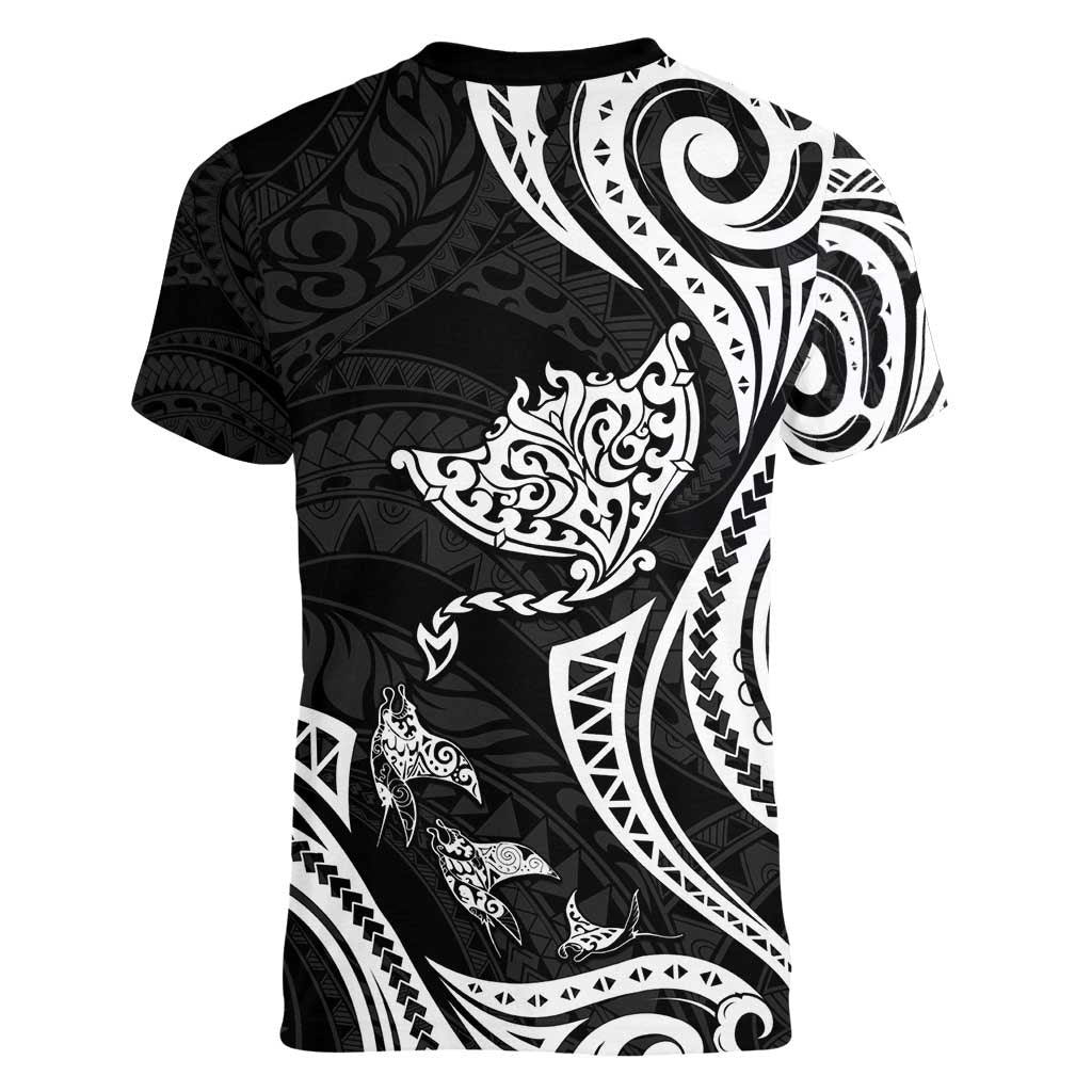 Hawaii Manta Ray Women V-Neck T-Shirt Polynesian Art Tattoo LT05 - Polynesian Pride