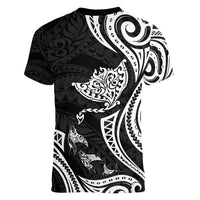 Hawaii Manta Ray Women V-Neck T-Shirt Polynesian Art Tattoo LT05 - Polynesian Pride
