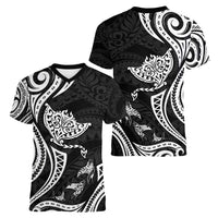 Hawaii Manta Ray Women V-Neck T-Shirt Polynesian Art Tattoo LT05 - Polynesian Pride