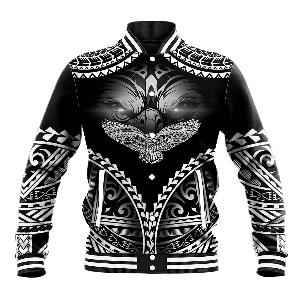 Hawaiian Hawk Baseball Jacket Polynesian Pattern Style LT05 Unisex Black - Polynesian Pride
