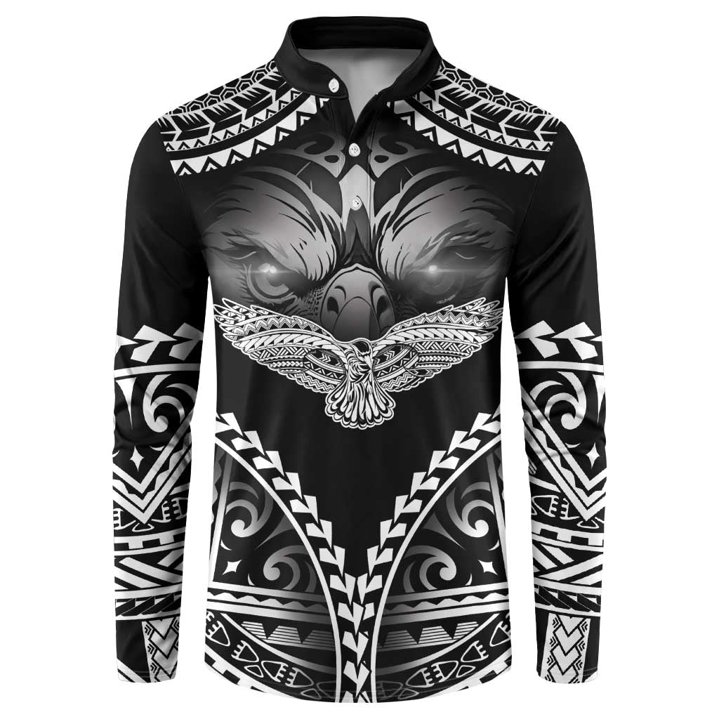 Hawaiian Hawk Button Sweatshirt Polynesian Pattern Style LT05 Black - Polynesian Pride