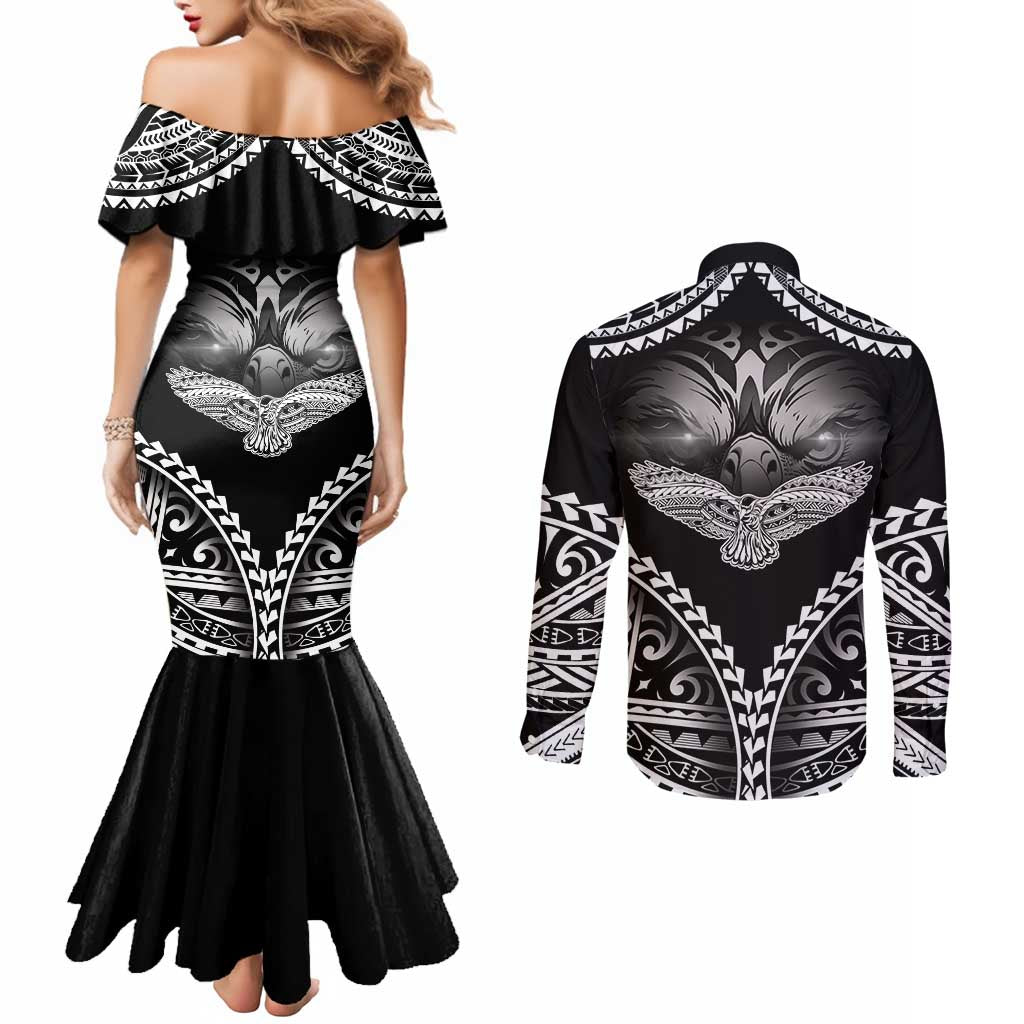 Hawaiian Hawk Couples Matching Mermaid Dress and Long Sleeve Button Shirt Polynesian Pattern Style LT05 - Polynesian Pride