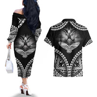 Hawaiian Hawk Couples Matching Off The Shoulder Long Sleeve Dress and Hawaiian Shirt Polynesian Pattern Style LT05 - Polynesian Pride