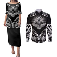Hawaiian Hawk Couples Matching Puletasi and Long Sleeve Button Shirt Polynesian Pattern Style LT05 Black - Polynesian Pride