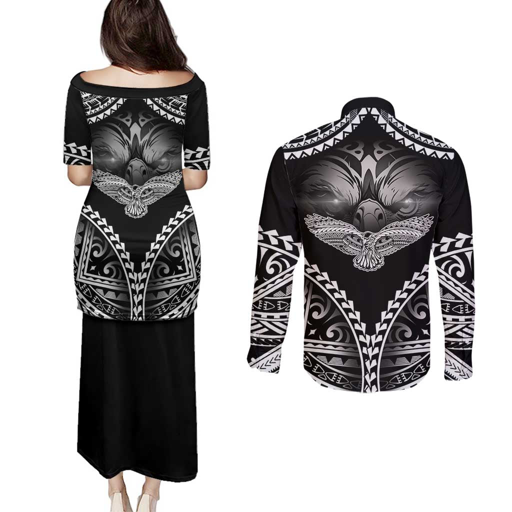 Hawaiian Hawk Couples Matching Puletasi and Long Sleeve Button Shirt Polynesian Pattern Style LT05 - Polynesian Pride