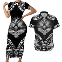 Hawaiian Hawk Couples Matching Short Sleeve Bodycon Dress and Hawaiian Shirt Polynesian Pattern Style LT05 Black - Polynesian Pride