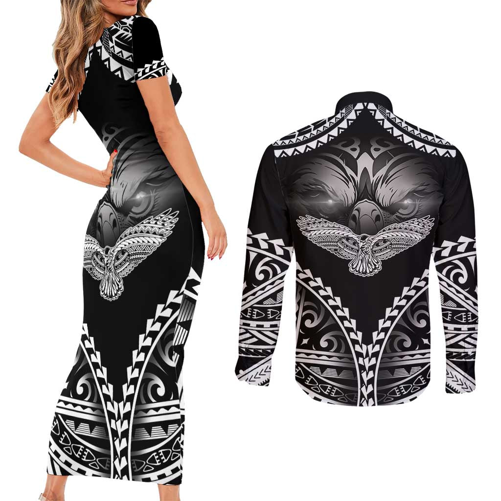 Hawaiian Hawk Couples Matching Short Sleeve Bodycon Dress and Long Sleeve Button Shirt Polynesian Pattern Style LT05 - Polynesian Pride