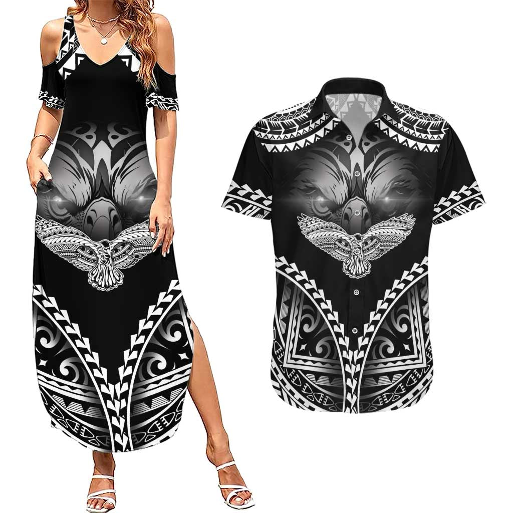 Hawaiian Hawk Couples Matching Summer Maxi Dress and Hawaiian Shirt Polynesian Pattern Style LT05 Black - Polynesian Pride