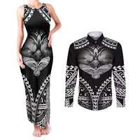 Hawaiian Hawk Couples Matching Tank Maxi Dress and Long Sleeve Button Shirt Polynesian Pattern Style LT05 Black - Polynesian Pride