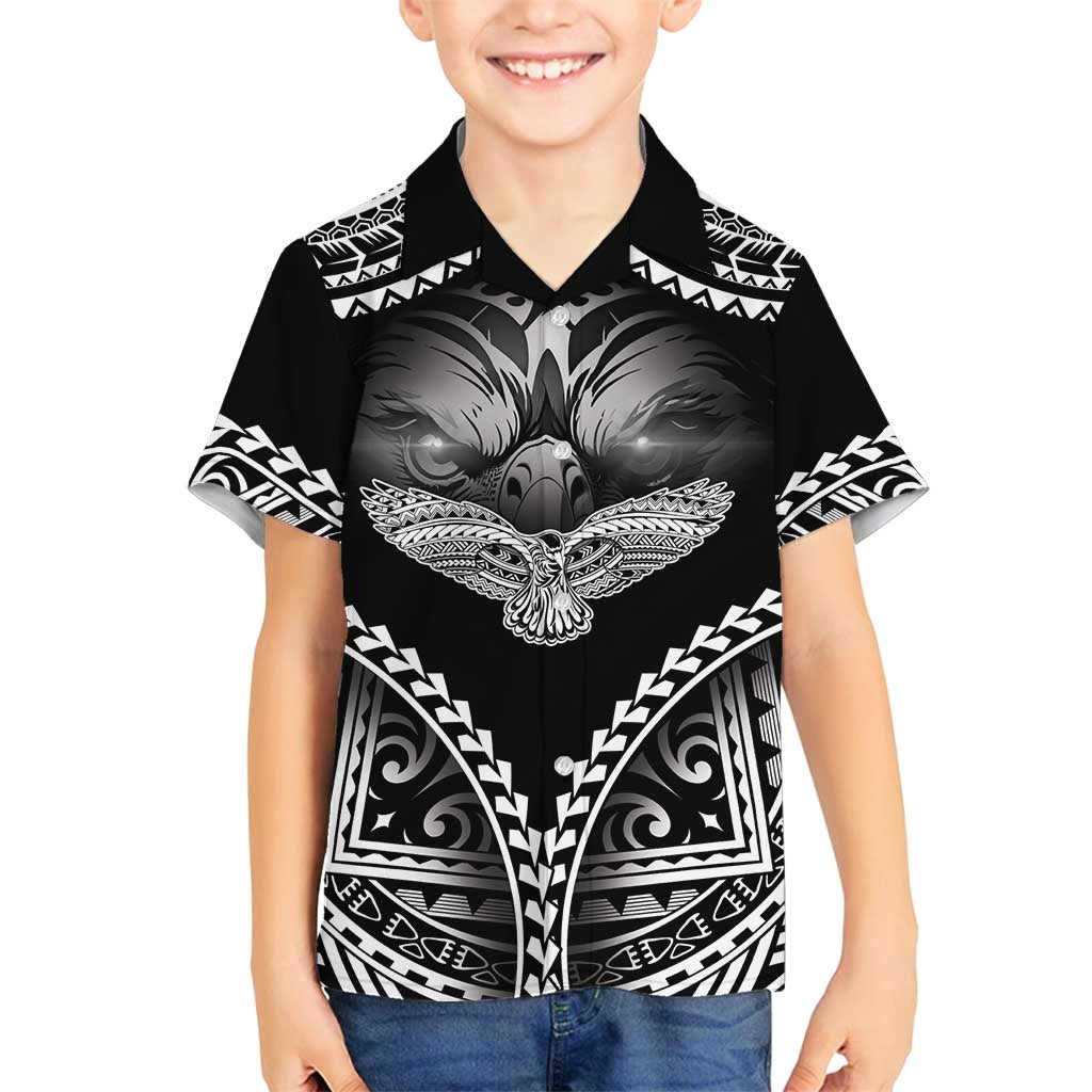 Hawaiian Hawk Family Matching Off Shoulder Short Dress and Hawaiian Shirt Polynesian Pattern Style