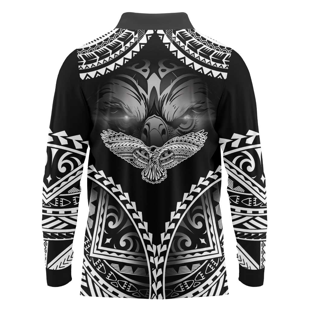 Hawaiian Hawk Long Sleeve Polo Shirt Polynesian Pattern Style