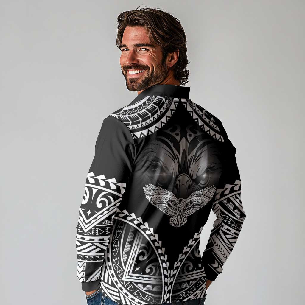 Hawaiian Hawk Long Sleeve Polo Shirt Polynesian Pattern Style