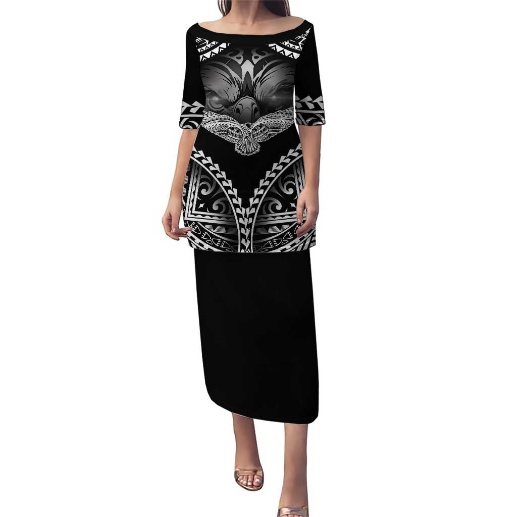Hawaiian Hawk Puletasi Polynesian Pattern Style LT05 Long Dress Black - Polynesian Pride