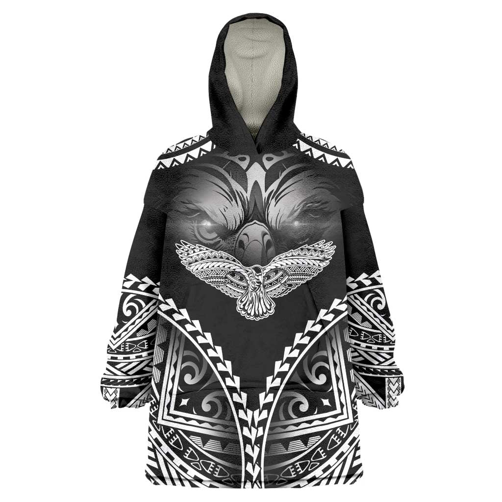 Hawaiian Hawk Wearable Blanket Hoodie Polynesian Pattern Style LT05 One Size Black - Polynesian Pride