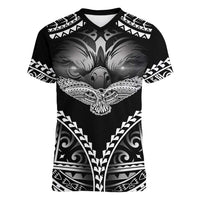 Hawaiian Hawk Women V-Neck T-Shirt Polynesian Pattern Style LT05 Female Black - Polynesian Pride