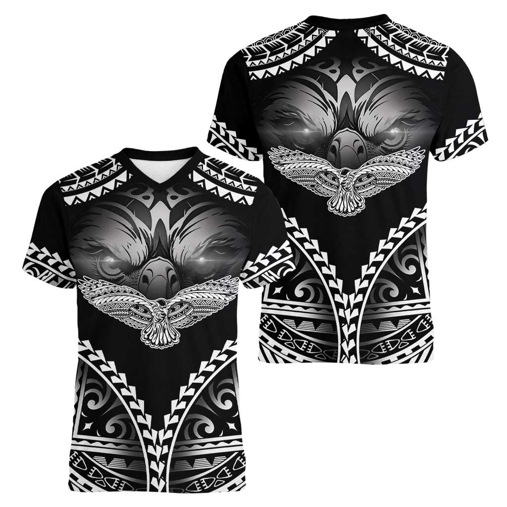 Hawaiian Hawk Women V-Neck T-Shirt Polynesian Pattern Style LT05 - Polynesian Pride