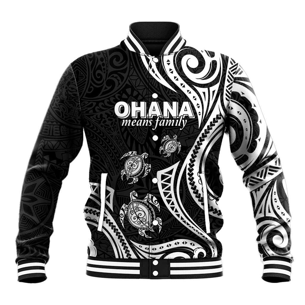 Hawaii Ohana Means Family Baseball Jacket Sea Turtle Polynesian Style LT05 Unisex Black - Polynesian Pride