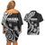 Hawaii Ohana Means Family Couples Matching Off Shoulder Short Dress and Hawaiian Shirt Sea Turtle Polynesian Style