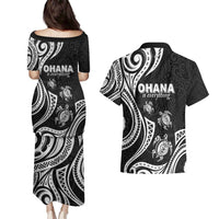 Hawaii Ohana Means Family Couples Matching Puletasi and Hawaiian Shirt Sea Turtle Polynesian Style