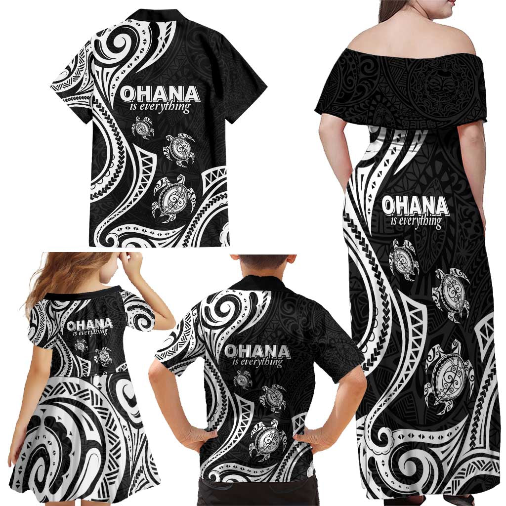 Hawaii Ohana Means Family Family Matching Off Shoulder Maxi Dress and Hawaiian Shirt Sea Turtle Polynesian Style