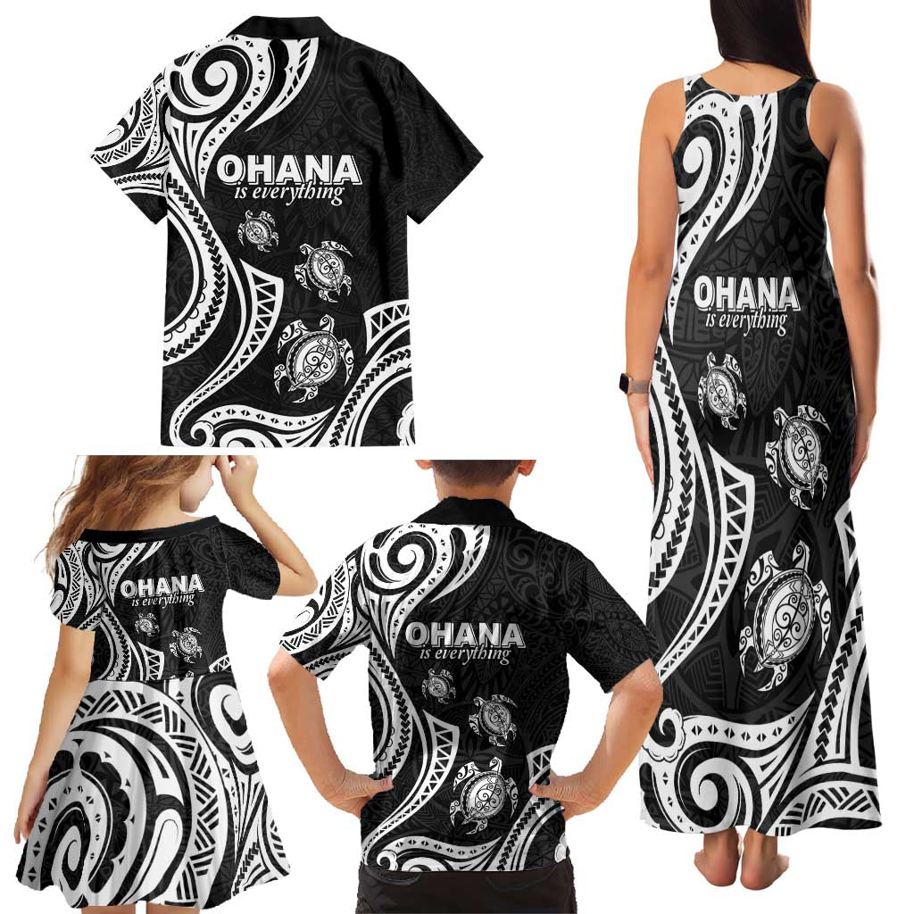 Hawaii Ohana Means Family Family Matching Tank Maxi Dress and Hawaiian Shirt Sea Turtle Polynesian Style