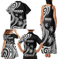 Hawaii Ohana Means Family Family Matching Tank Maxi Dress and Hawaiian Shirt Sea Turtle Polynesian Style