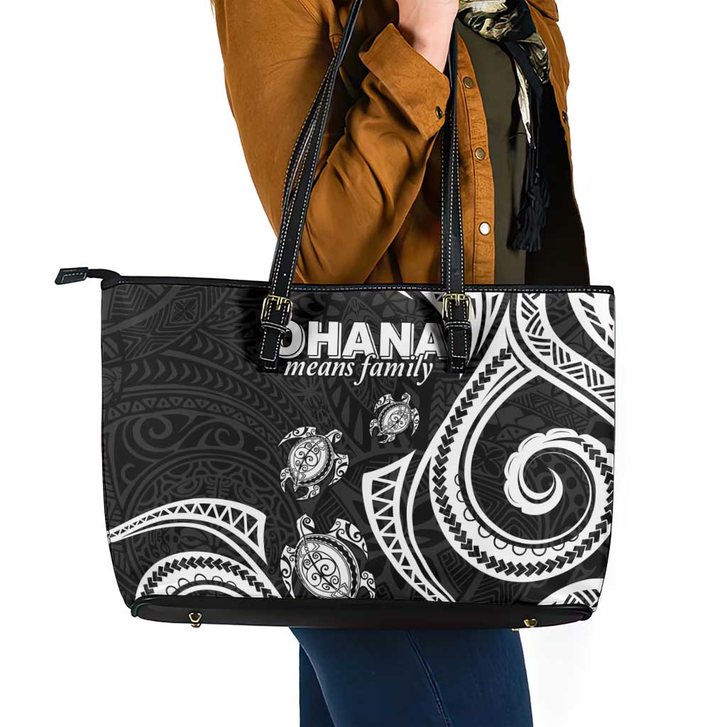 Hawaii Ohana Means Family Leather Tote Bag Sea Turtle Polynesian Style LT05 - Polynesian Pride