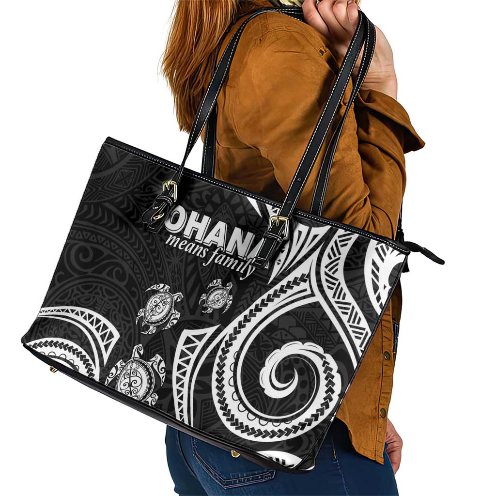 Hawaii Ohana Means Family Leather Tote Bag Sea Turtle Polynesian Style LT05 - Polynesian Pride