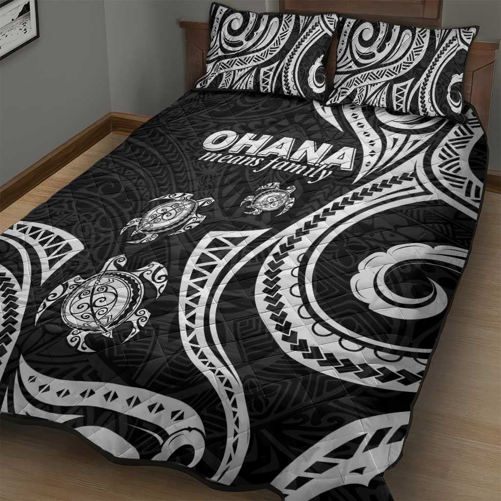 Hawaii Ohana Means Family Quilt Bed Set Sea Turtle Polynesian Style