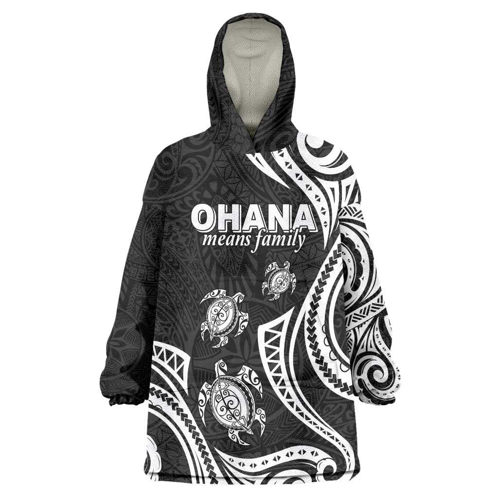 Hawaii Ohana Means Family Wearable Blanket Hoodie Sea Turtle Polynesian Style LT05 One Size Black - Polynesian Pride