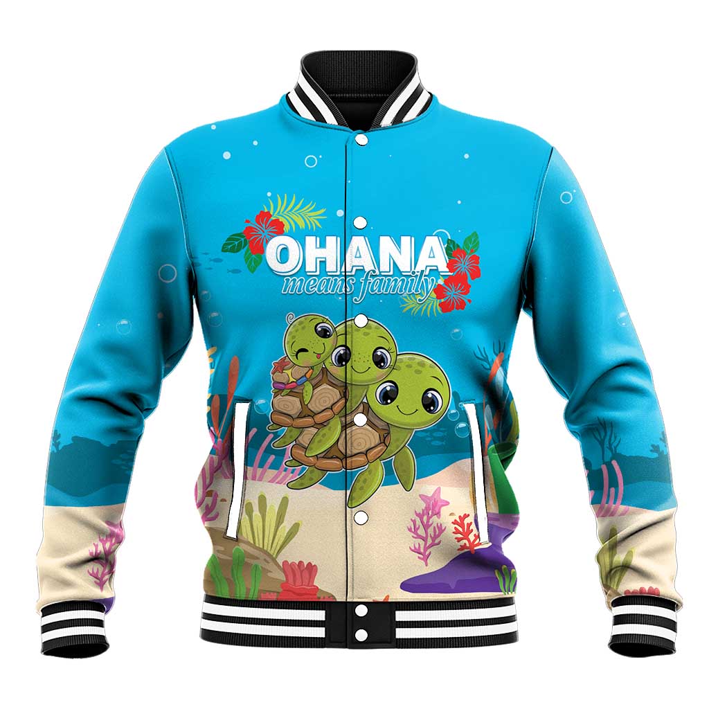 Ohana Hawaii Baseball Jacket Kawaii Family Turtle LT05 Unisex Blue - Polynesian Pride