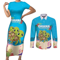 Ohana Hawaii Couples Matching Short Sleeve Bodycon Dress and Long Sleeve Button Shirt Kawaii Family Turtle