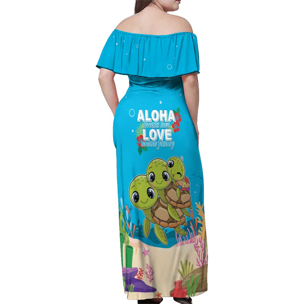 Ohana Hawaii Family Matching Off Shoulder Maxi Dress and Hawaiian Shirt Kawaii Family Turtle