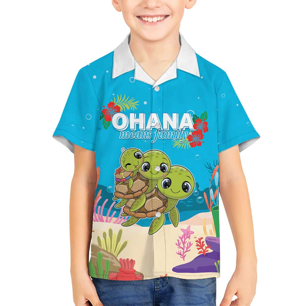 Ohana Hawaii Family Matching Off Shoulder Maxi Dress and Hawaiian Shirt Kawaii Family Turtle