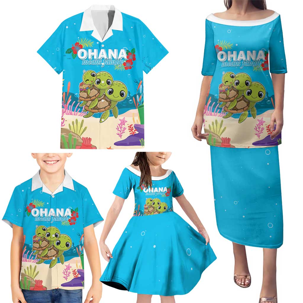 Ohana Hawaii Family Matching Puletasi and Hawaiian Shirt Kawaii Family Turtle