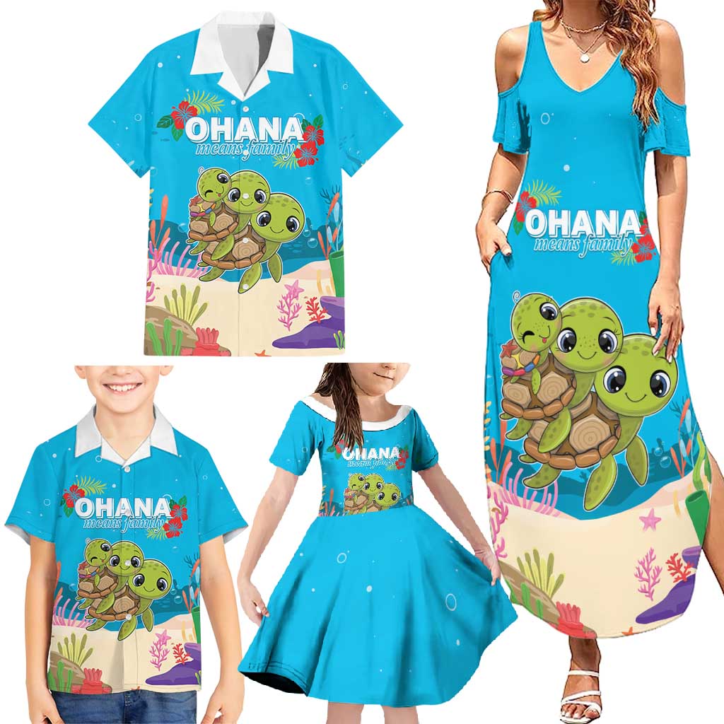 Ohana Hawaii Family Matching Summer Maxi Dress and Hawaiian Shirt Kawaii Family Turtle