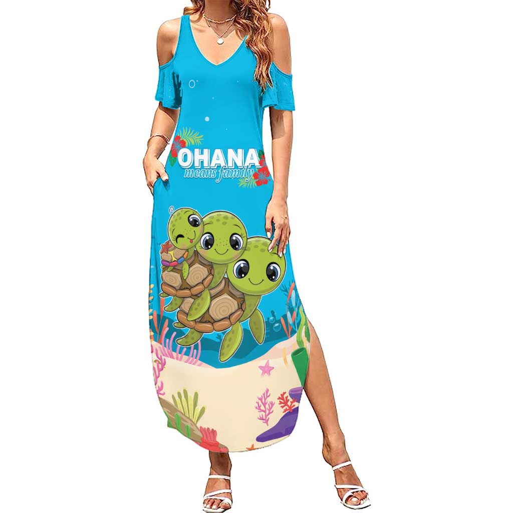 Ohana Hawaii Family Matching Summer Maxi Dress and Hawaiian Shirt Kawaii Family Turtle
