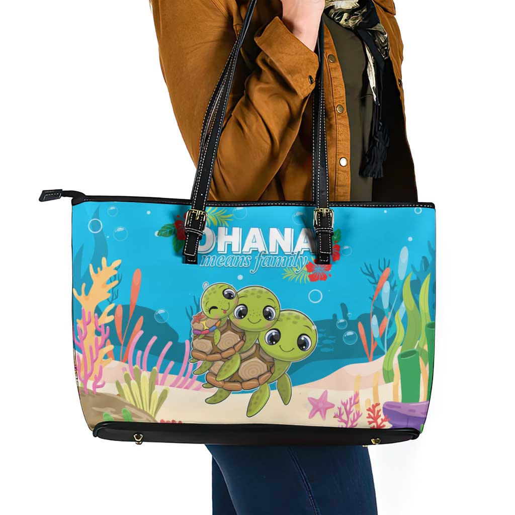 Ohana Hawaii Leather Tote Bag Kawaii Family Turtle LT05 - Polynesian Pride