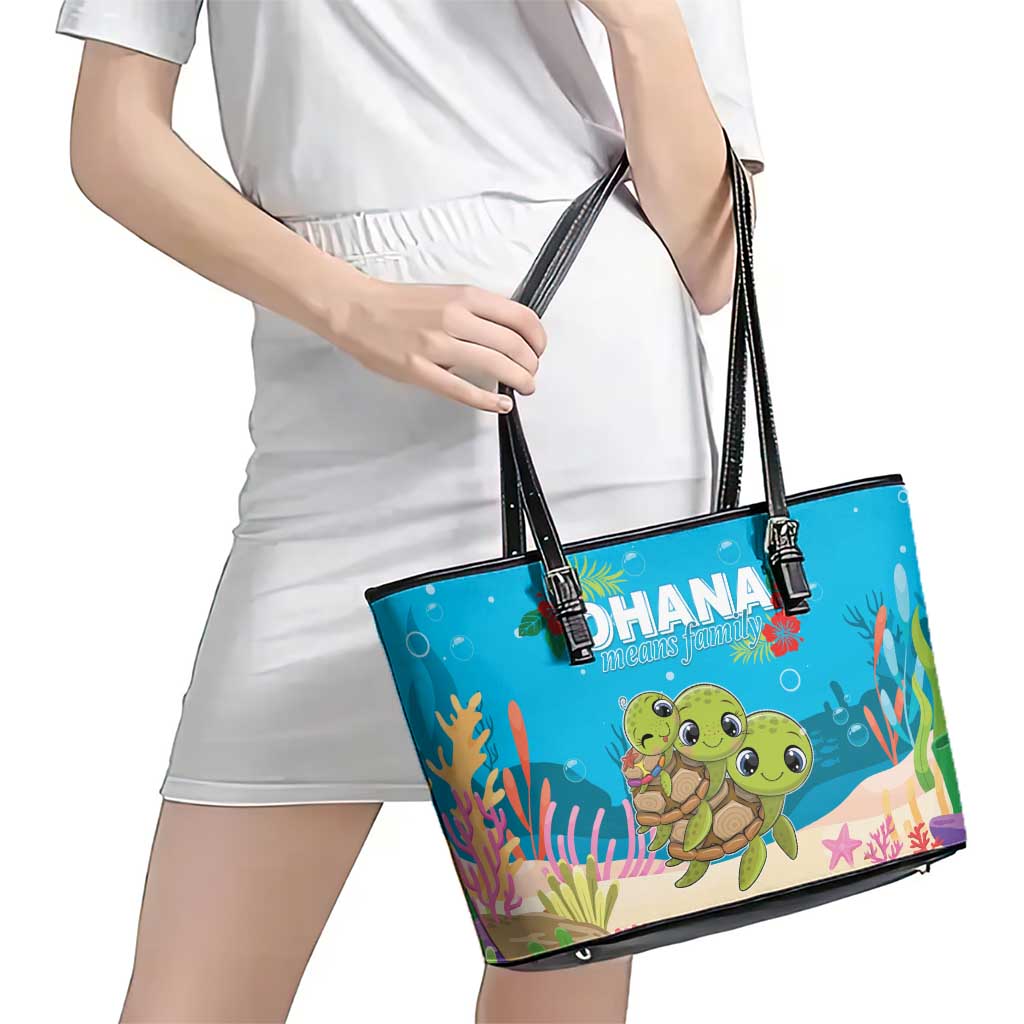 Ohana Hawaii Leather Tote Bag Kawaii Family Turtle LT05 - Polynesian Pride