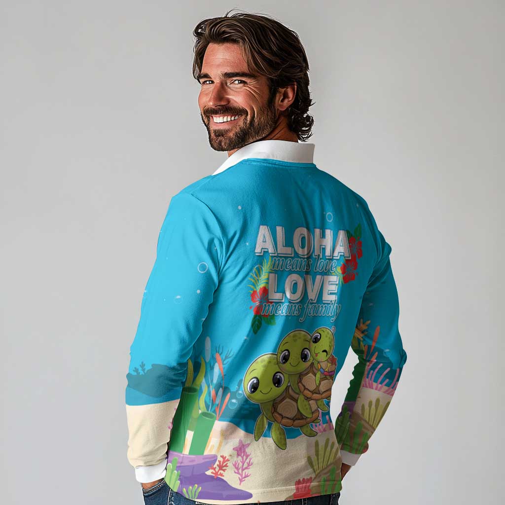 Ohana Hawaii Long Sleeve Polo Shirt Kawaii Family Turtle