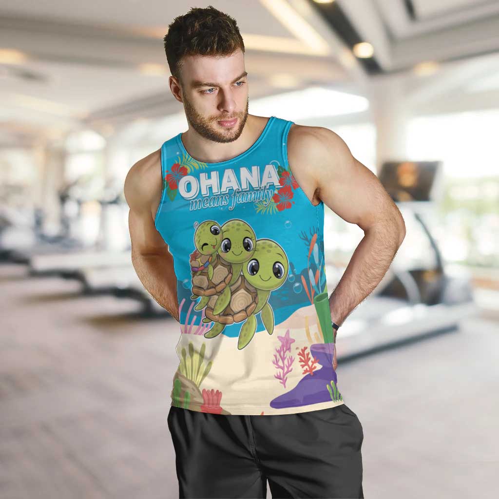 Ohana Hawaii Men Tank Top Kawaii Family Turtle LT05 Blue - Polynesian Pride